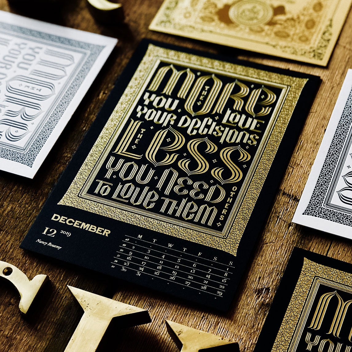 2019 letterpress calendar Artist's proof 12 - hot foil - MR CUP 2019 letterpress calendar Artist's proof 12 - hot foil - MR CUP