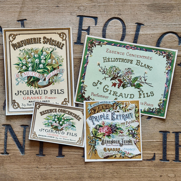 4 Late 1800's GIRAUD French Perfume Labels (0326-G1)