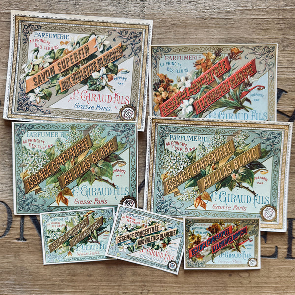 7 Late 1800's GIRAUD French Perfume Labels (0326-G8)