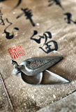 Antique Indian Inkwell – Teardrop Form with Feather Engraving Bird - IND 13