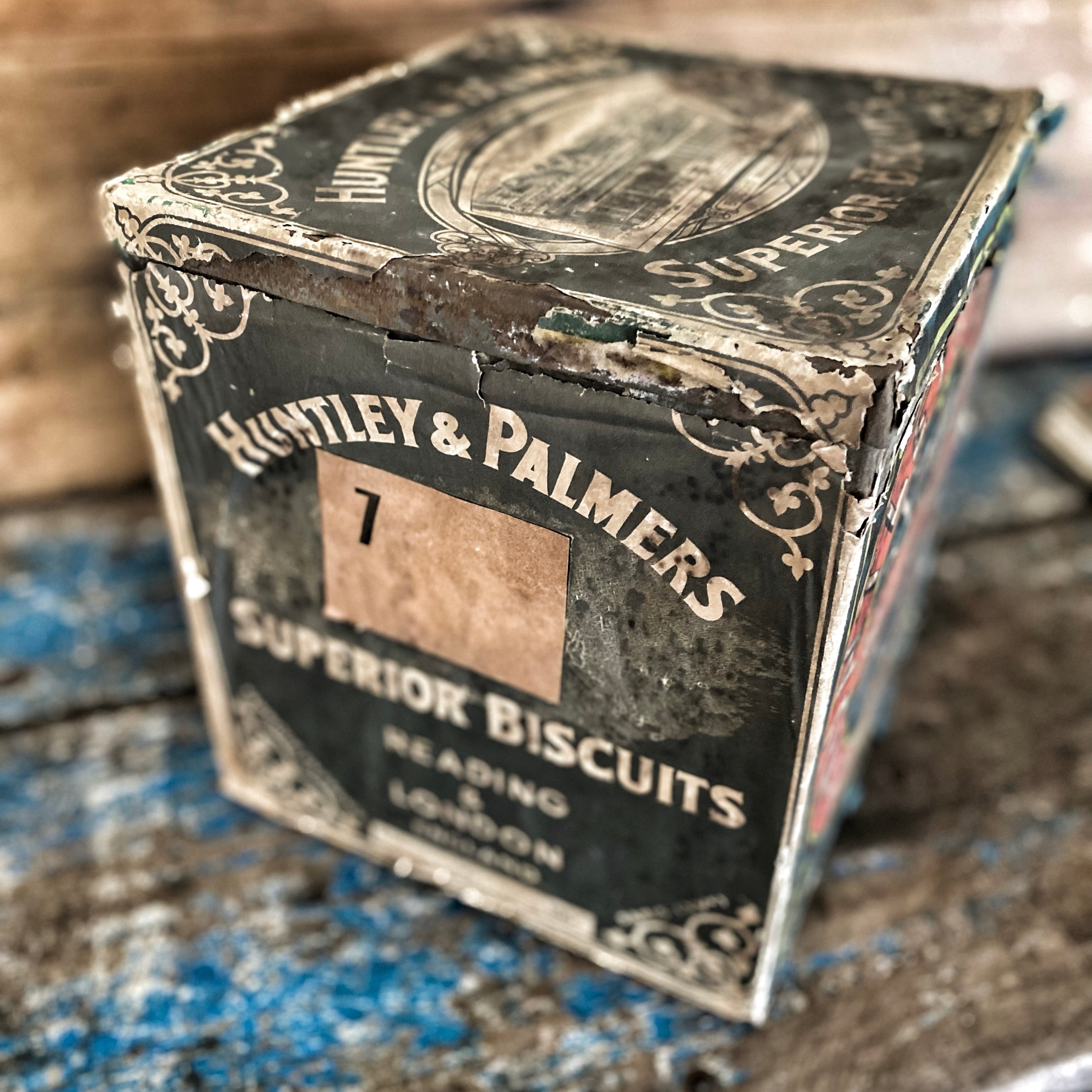 Very large Huntley & Palmers original Metal tin with paper