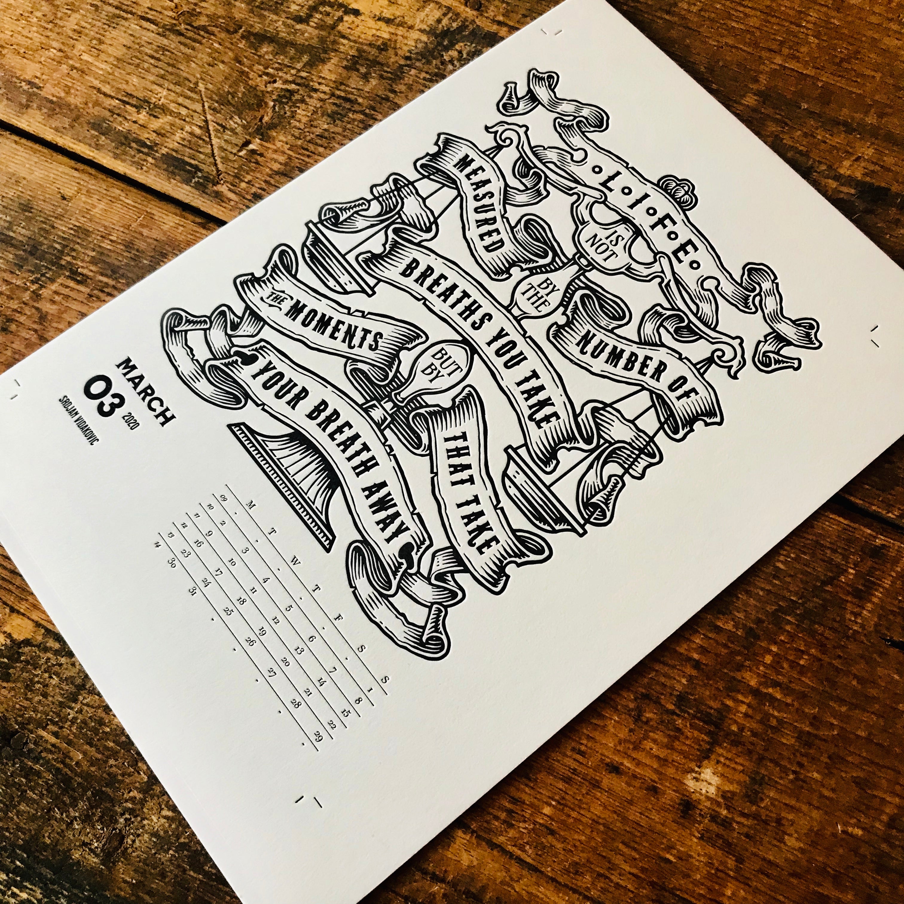 2020 letterpress calendar Artist's proof 03 - MR CUP